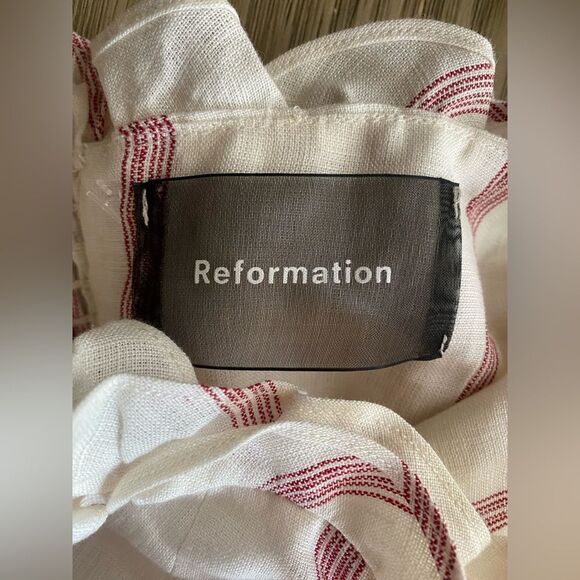 Reformation Lavender Midi Dress Sleeveless White Red Stripe 100% Linen Sz 6 NWT - Picture 7 of 14